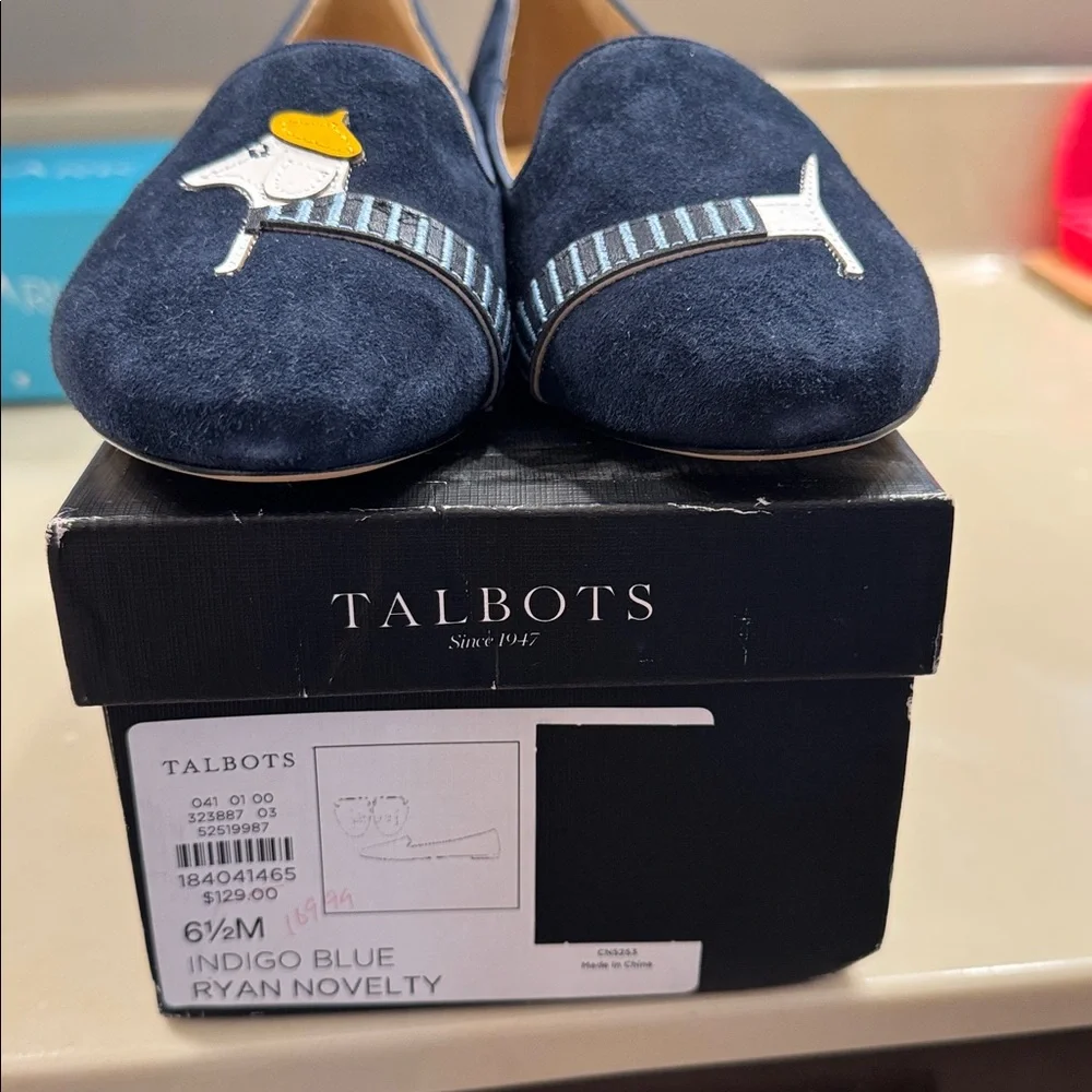 Talbots Indigo Blue Suede Loafers with Dachshund Design - Picture 3 of 4